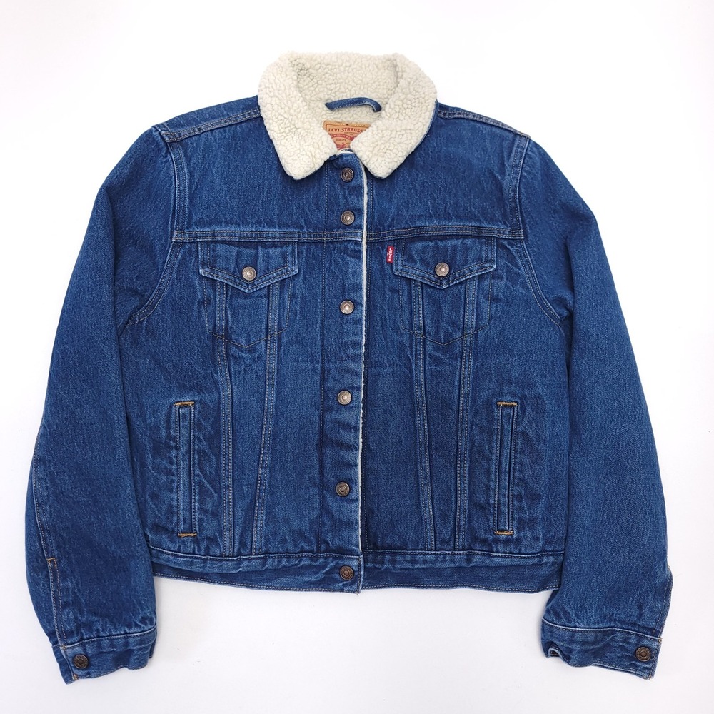 Levi's Sherpa Trucker Jacket Blue Denim‎ Teen XL Coat